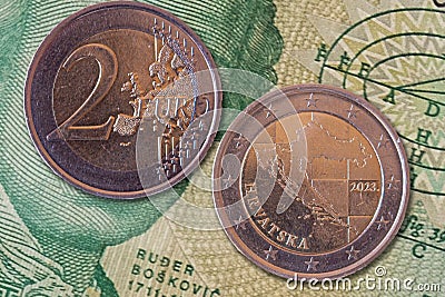 Two sides of the 2 euro coin placed side-by-side Stock Photo