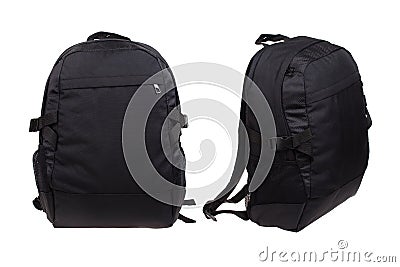 Two sides of modern black backpack, isolated on white Stock Photo