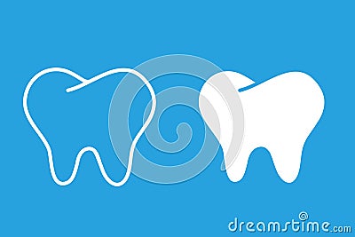 Two silhouettes human tooth on a blue background, dental symbol icon healthy teeth, vector Vector Illustration