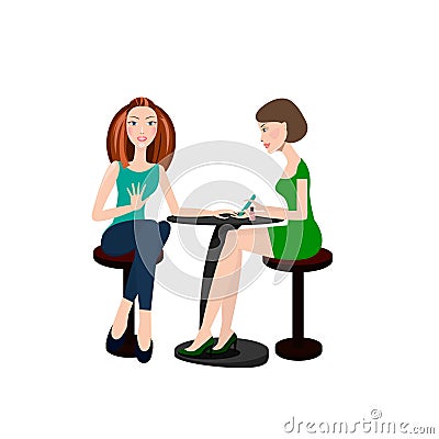 Two silhouettes of woman in manicure process. Luxury design Vector Illustration