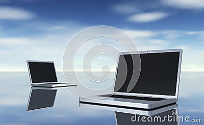 Two silver Laptops scene Stock Photo