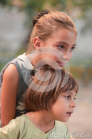 Two sisters outdoor Stock Photo