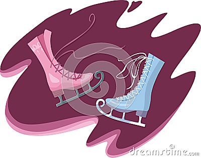 Two skates for figure skating - male and female Vector Illustration