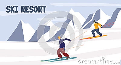 Two skiers in the mountains, illustration Vector Illustration