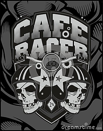 Two skull helmet cafe racer Vector Illustration