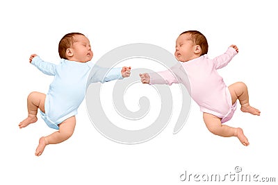 Two sleeping newborn baby identical twins Stock Photo