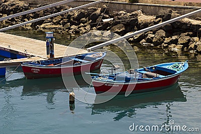 Two small open boats used for lobster catching in the harbour a Los Cristianos in Teneriffe Los Editorial Stock Photo