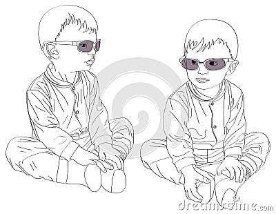 Pt-Small twins boys in sunglasses Stock Photo