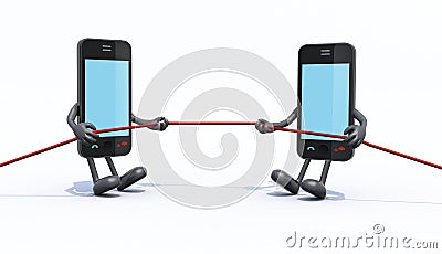 Two smartphones make tug of rope Cartoon Illustration