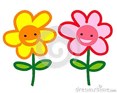 Two smiling cartoon flowers Stock Photo