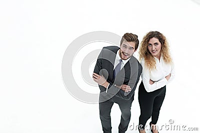 Two smiling employee isolated on white Stock Photo