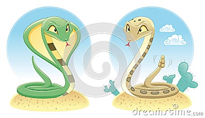 Two Snakes: Cobra and Pit Viper. Vector Illustration