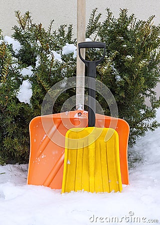 Two snow shovels Stock Photo