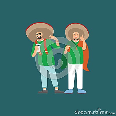 two soccer fans with happy faces with funny hats Stock Photo