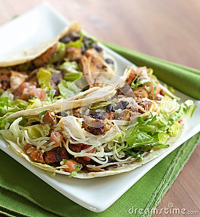 Two soft shell chicken tacos Stock Photo