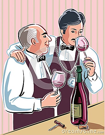 Two sommeliers intent to taste some good wine Stock Photo