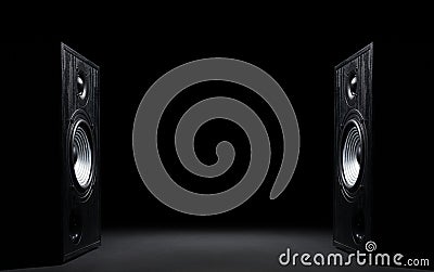Two sound speakers on black Stock Photo