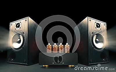 Two sound speakers with vacuum tube amplifier Stock Photo