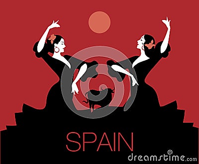 Two Spanish flamenco dancers dancing typical Spanish dance Stock Photo