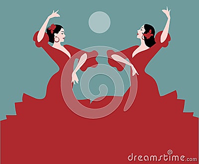 Two Spanish flamenco dancers dancing typical Spanish dance Stock Photo