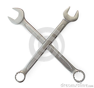 Two spanners on a white, isolated. Wrench Stock Photo