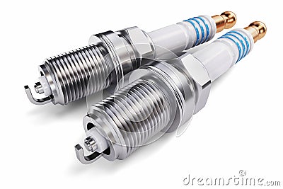 Two spark plugs on a white background Stock Photo