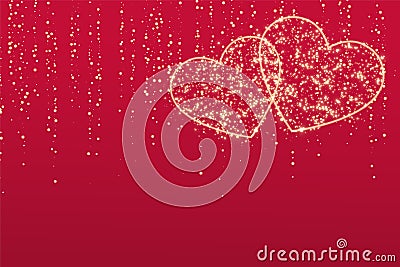 Two sparkle love hearts on red background Vector Illustration