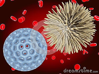 Two spherical bacteria in the blood. Raster Stock Photo