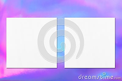 two square flyer or business card mockups on holographic background Stock Photo