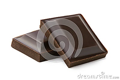 Two squares of dark chocolate isolated on white. Stock Photo
