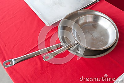 Two stainless steel pans Stock Photo