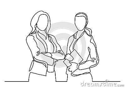 Two standing business women - continuous line drawing Vector Illustration