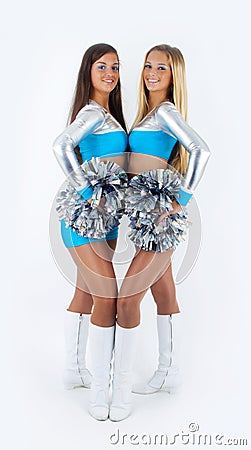Two standing cheerleaders. Stock Photo