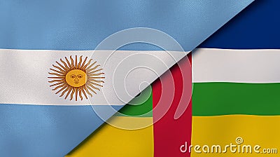 The flags of Argentina and Central African Republic. News, reportage, business background. 3d illustration Cartoon Illustration