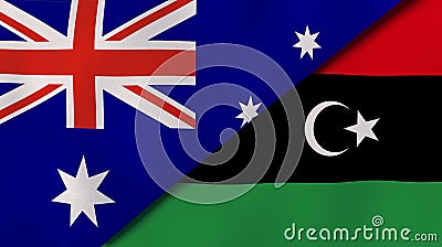 The flags of Australia and Libya. News, reportage, business background. 3d illustration Cartoon Illustration