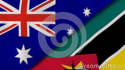 The flags of Australia and Mozambique. News, reportage, business background. 3d illustration Cartoon Illustration