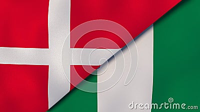The flags of Denmark and Nigeria. News, reportage, business background. 3d illustration Cartoon Illustration