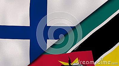 The flags of Finland and Mozambique. News, reportage, business background. 3d illustration Cartoon Illustration