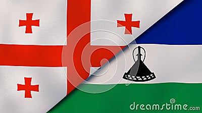 The flags of Georgia and Lesotho. News, reportage, business background. 3d illustration Cartoon Illustration