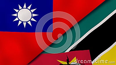 The flags of Taiwan and Mozambique. News, reportage, business background. 3d illustration Cartoon Illustration