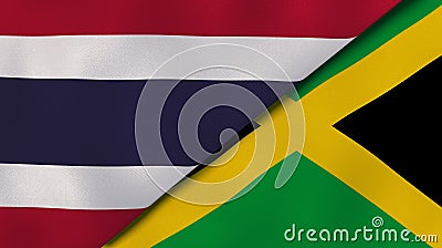 The flags of Thailand and Jamaica. News, reportage, business background. 3d illustration Cartoon Illustration