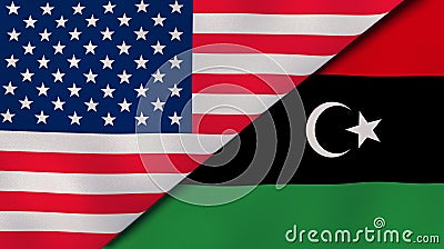 The flags of United States and Libya. News, reportage, business background. 3d illustration Cartoon Illustration