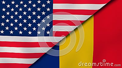 The flags of United States and Romania. News, reportage, business background. 3d illustration Cartoon Illustration