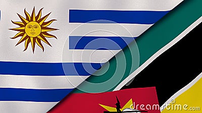 The flags of Uruguay and Mozambique. News, reportage, business background. 3d illustration Cartoon Illustration