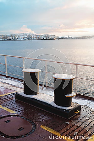 Bollard is a mooring device. Stock Photo