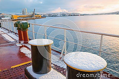 Bollard is a mooring device. Stock Photo