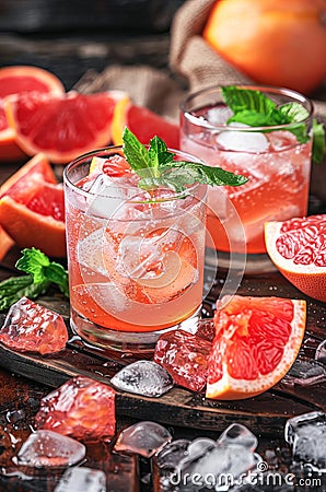 Two stem glasses filled with a refreshing grapefruit cocktail Stock Photo