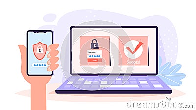 Two steps authentication, duo verification concept. Identification Vector Illustration