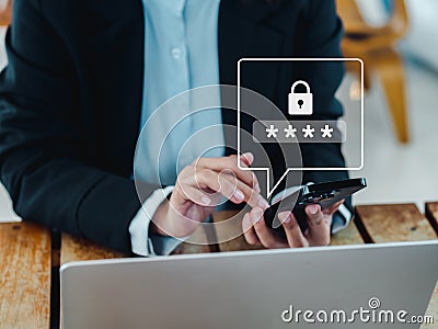 Two steps authentication (2FA) concept. 2023, Padlock and passcode code showing on smart phone. Stock Photo