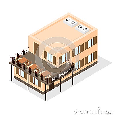 The two-storey building - cafe. Street terrace. Vector Illustration